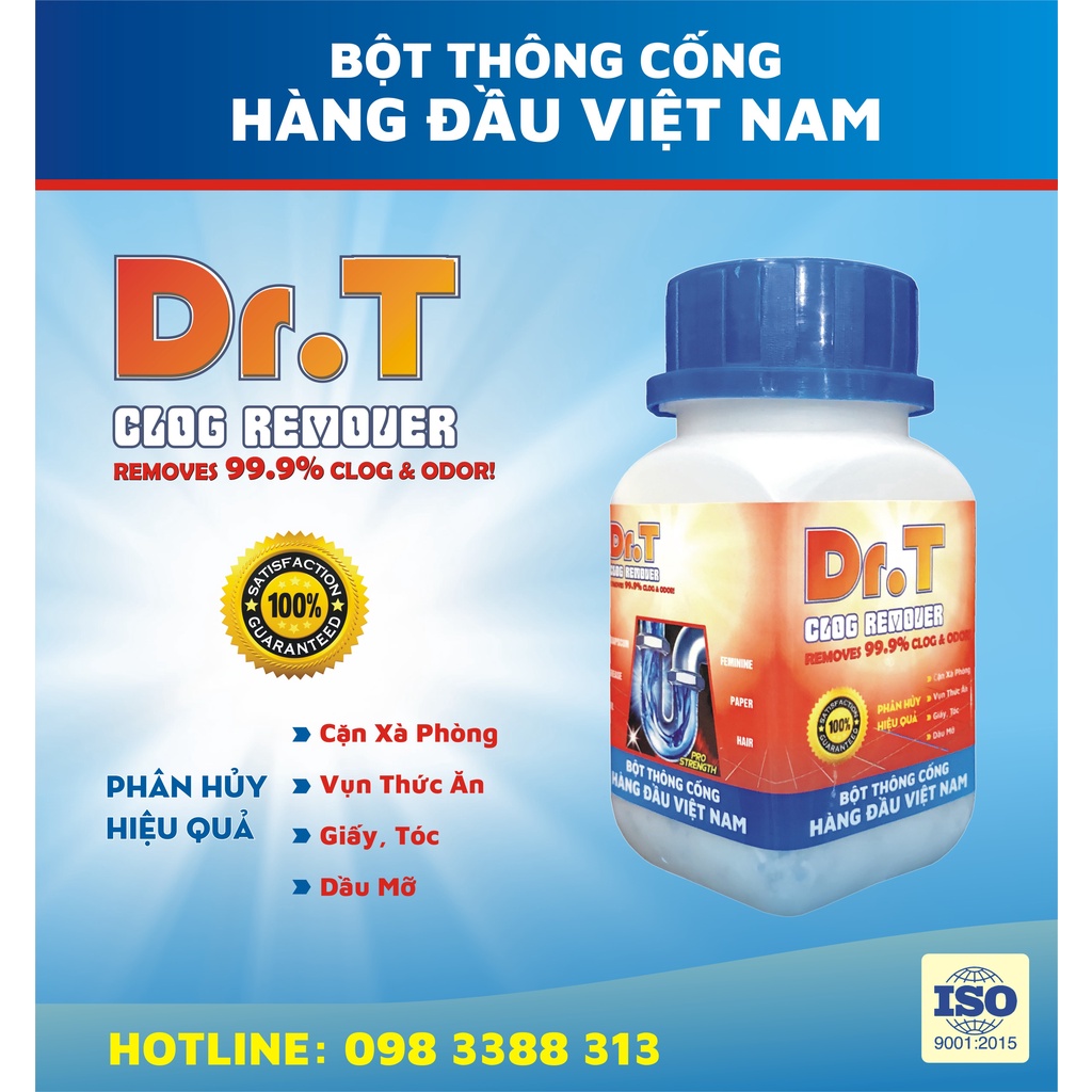 Bột Thông Cống Dr T hàng Việt Nam Xuất Khẩu thông tắc đường ống toilet lavabo 280g cực mạnh