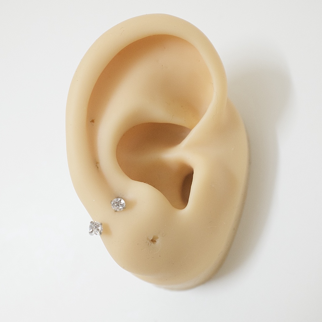 Khuyên Tai Titan Unisex Chữ U Màu Bạc 2 Đá Tròn 3mm Không Gỉ Sét Không Ngứa Bông Tai Julies Box 66