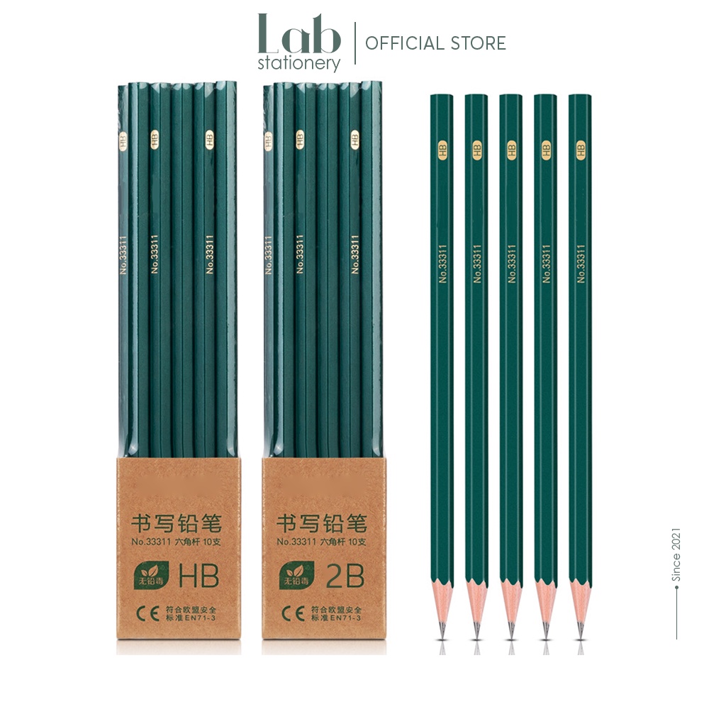 Bút Chì Lục Giác Lab 2B/HB Vỉ 10 Chiếc Labo Dùng Tập Viết, Vẽ Mỹ Thuật, Làm Bài Kiểm Tra