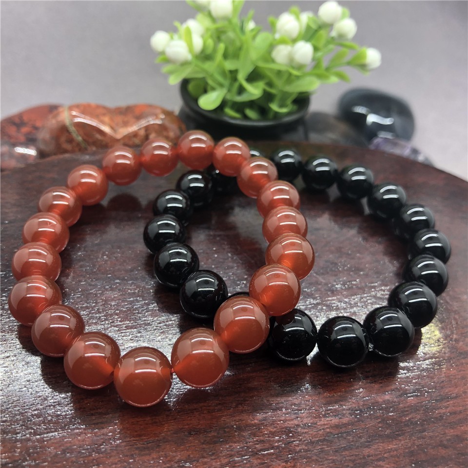 Vòng Tay Chuỗi Hạt Đá Mã Não Đỏ Đen Tự Nhiên 6-12mm