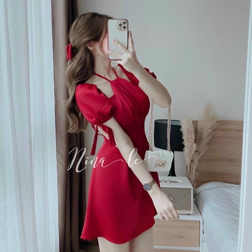 Váy đầm nữ dự tiệc siêu xinh đầm dạ hội dáng xòe hai dây cổ yếm dễ thương phù hợp dự tiệc đi chơi hoặc dạo phố | BigBuy360 - bigbuy360.vn