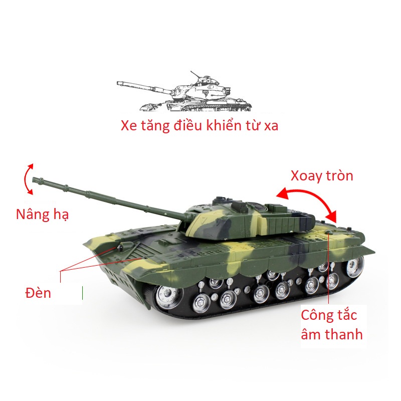 Xe Tăng Điều Khiển Từ Xa  TẶNG PIN  Điều khiển 4 chiều,Có đèn âm thanh,Bé luyện kỹ năng.