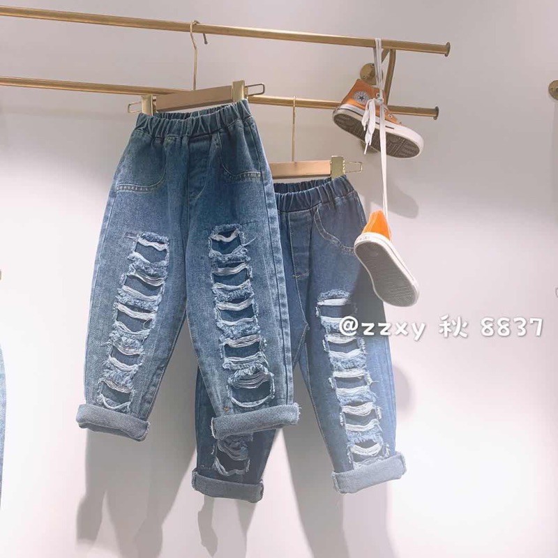 Quần jeans rách 2 ống cho bé