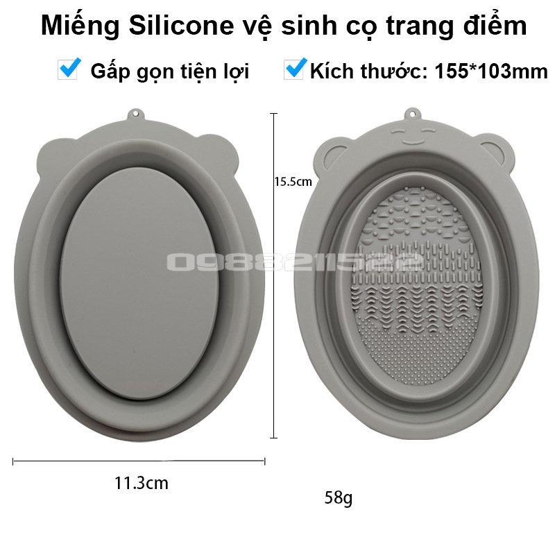 (LOẠI TO, MẪU MỚI) Miếng Silicone Vệ Sinh Cọ Trang Điểm, GẤP GỌN, CÓ MÓC TREO