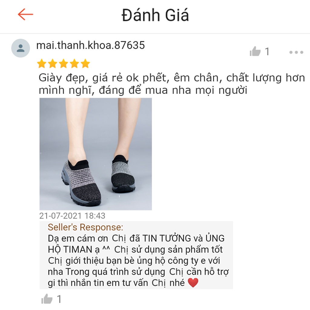 Giày thể thao nữ sneaker độn đế đẹp màu trắng siêu nhẹ chất liệu vải cho trung niên bảo hành 1 năm N01 TIMAN