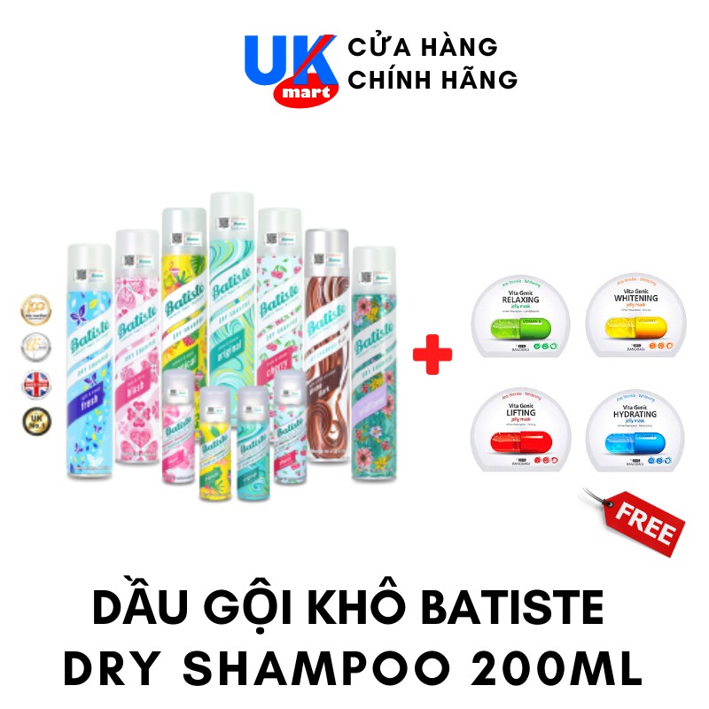 Dầu Gội Khô Batiste 200ml, Batiste 50ml Dry Shampoo Gội khô Anh Chính Hãng 100% UK