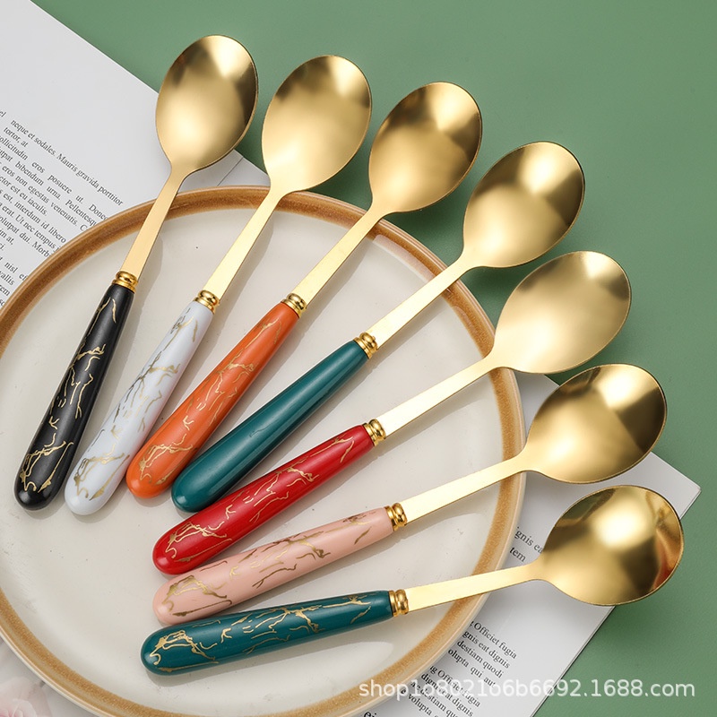 Sét 6 muỗng inox vân đá kèm hộp đựng siêu xinh