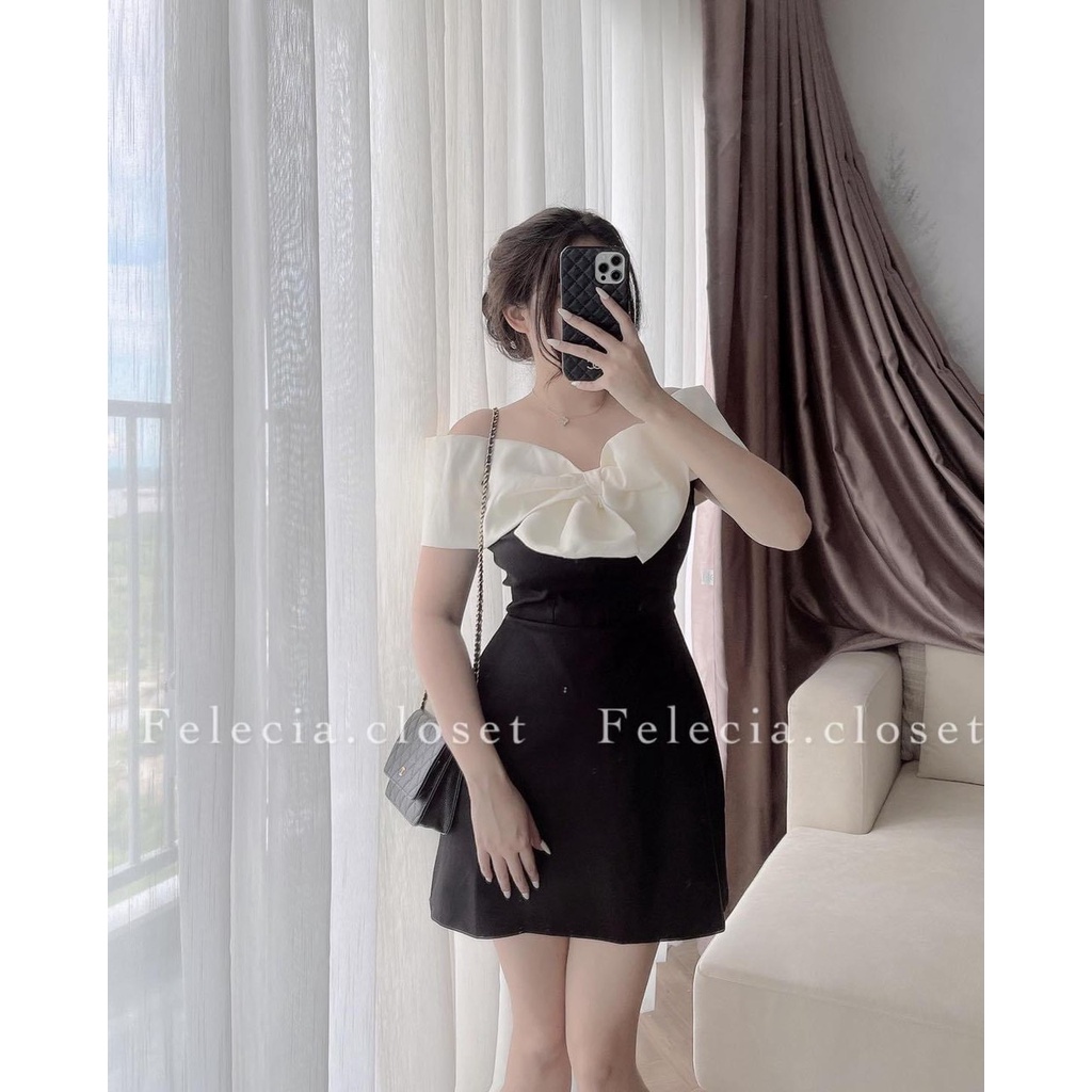 🍀 VÁY đầm ngắn trễ vai bệt NƠ chất TÁC TA KÈM CÚP LÓT sang chảnh tiểu thư dự tiệc đám cưới công sở sexy