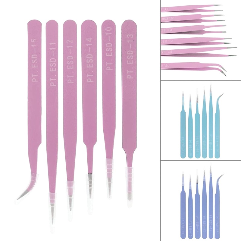 Set 6 Nhíp Nối Dài Lông Mi Bằng Thép Không Gỉ Cách Nhiệt 116mm-133mm