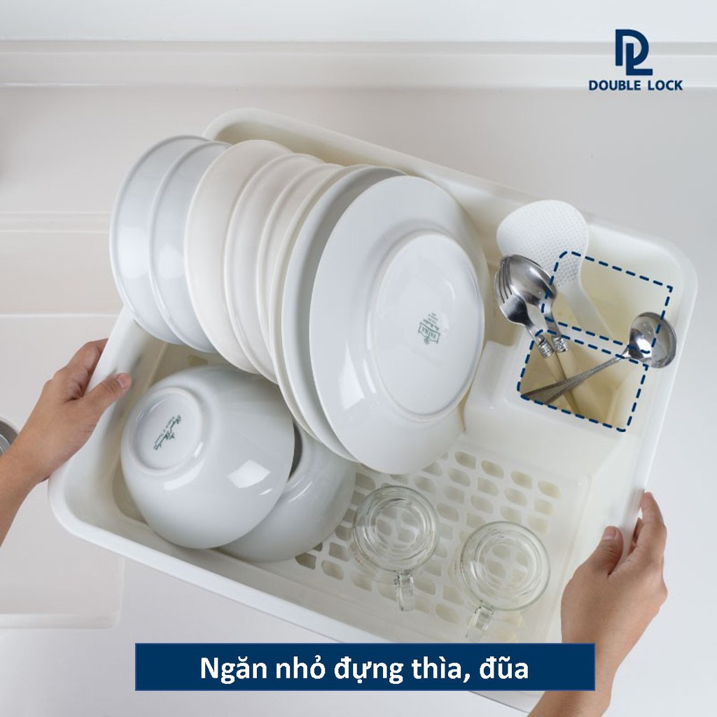 Kệ chén bát đa năng nhựa JCJ DoubleLock có nắp đậy kín, khay hứng nước.Mẫu-2408