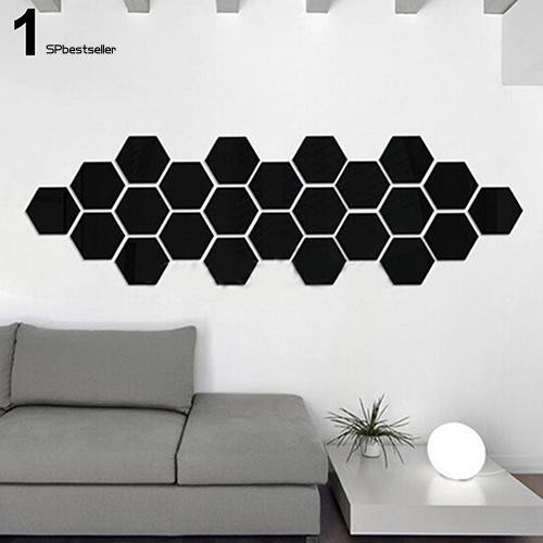 Set 10 decal nhựa tráng gương hình lục giác dùng dán trang trí tường