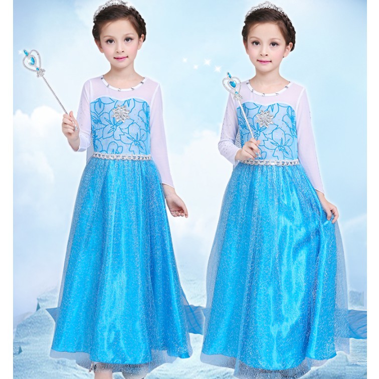 Váy Đầm Công Chúa Elsa Cho Bé Gái Kèm Vương Miện, Gậy Thần