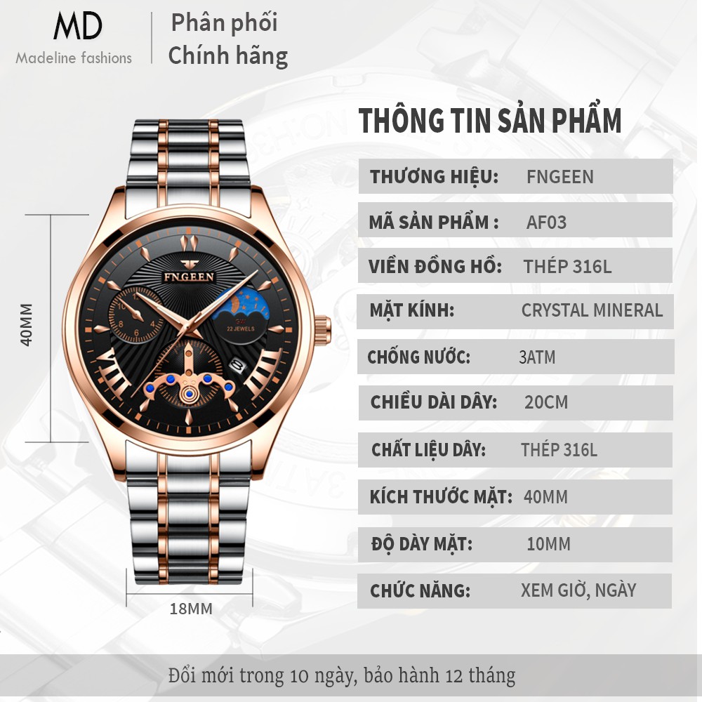 Đồng hồ nam FNGEEN cao cấp, dây thép không rỉ, chống nước tốt | BigBuy360 - bigbuy360.vn