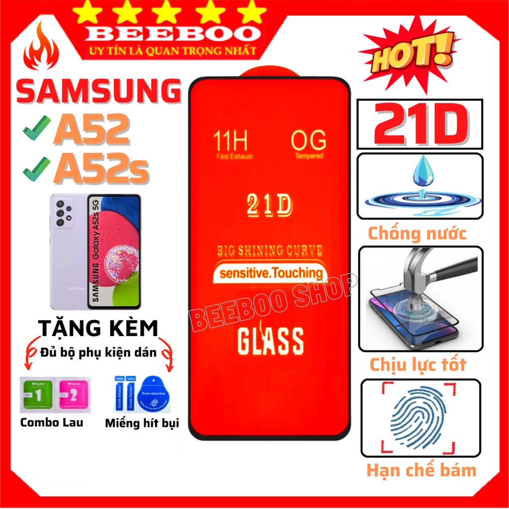Kính cường lực Samsung A52/ A52s - Siêu mượt cao cấp- Full màn hình 21D - Cam kết hình thật 100% - Chống va đập tốt.