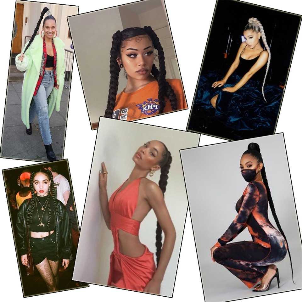 Dây Bện Tóc Đuôi Ngựa Bằng Sợi Tổng Hợp 70CM Màu Đen Phong Cách Hip Hop Dễ Thương Dành Cho Bạn Nữ