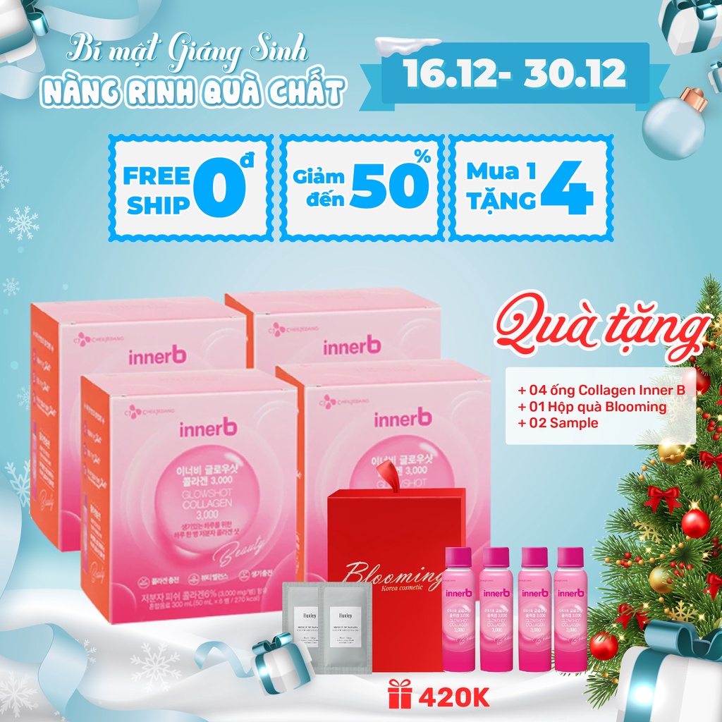 [Mã FMCGMALL -8% đơn 250K] Combo 4 hộp nước uống Collagen Vitamin C sáng da InnerB Glowshot 50ml x 6chai/hộp