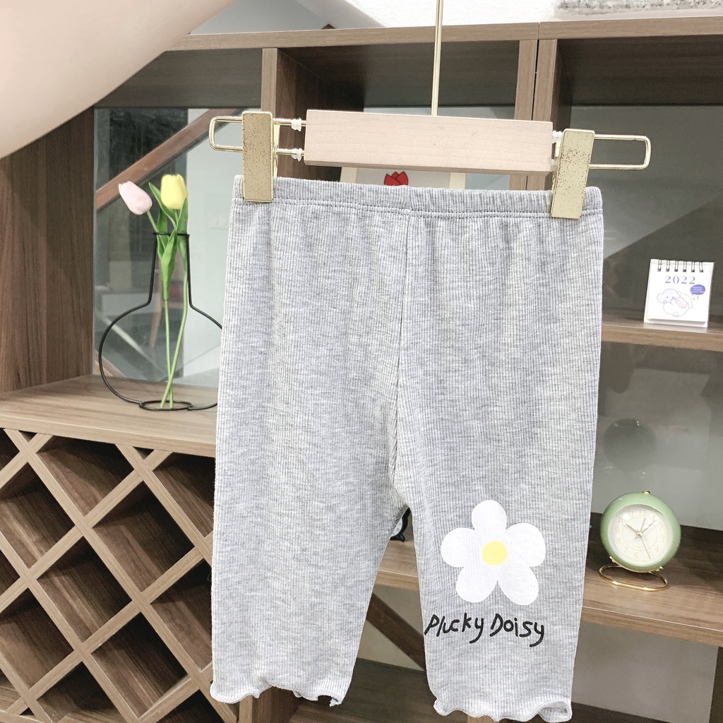 Quần Legging Đùi In Hình Hoa Bèo Gấu Chất Thun Tăm Cho Bé Gái