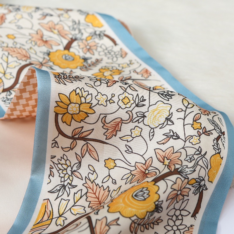 Khăn Choàng Cổ Bằng Lụa Cao Cấp Họa Tiết Hoa Phong Cách Pháp Cổ Điển 24H