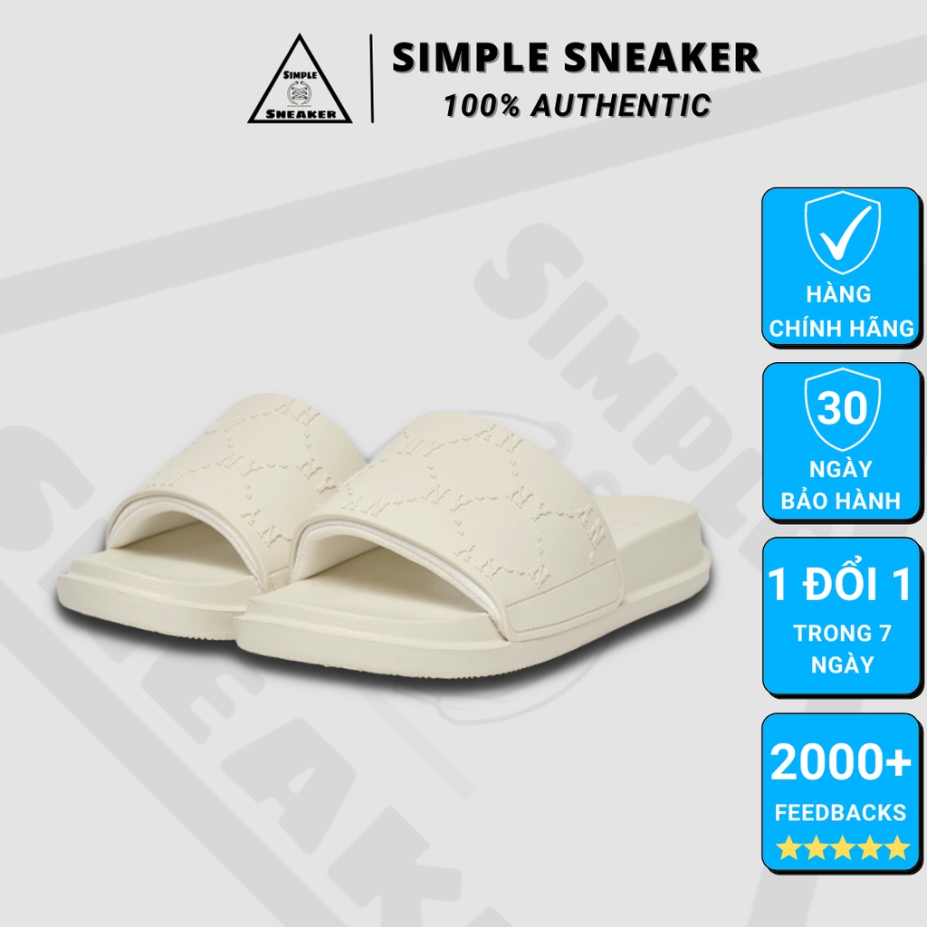 Dép MLB Chunky Mound Dia Monogram CHÍNH HÃNGMLB Mound Dia Monogram New York Yankees White Cream Slide - Simple Sneaker