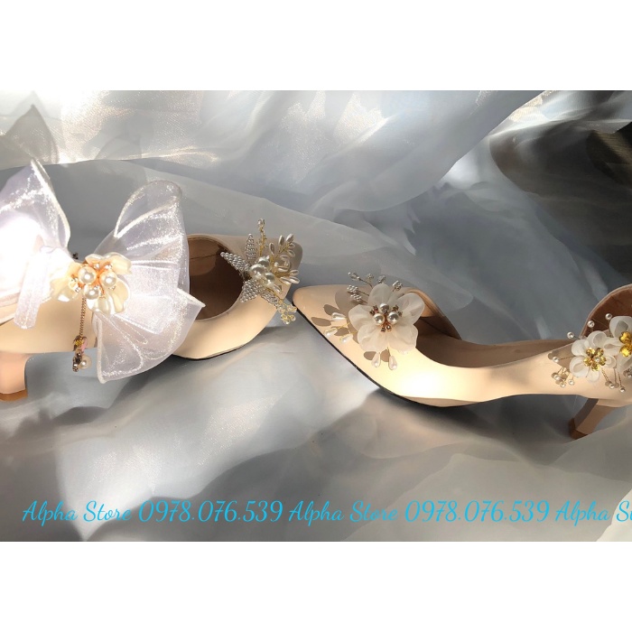 1 cặp kẹp trang trí giày cô dâu đính đá handmade, Giày cưới, cài giày cưới