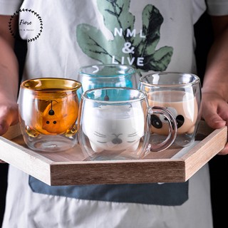 Cốc thủy tinh 2 lớp 250ml hình gấu và mèo cực xinh xắn dễ thương, uống trà - cafe - nước hoa quả... [Hàng có sẵn]