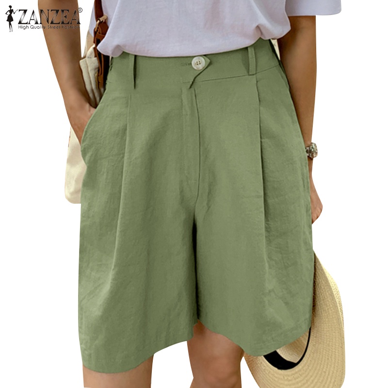 Quần short ZANZEA ống rộng lưng thun màu trơn thời trang đường phố cho nữ