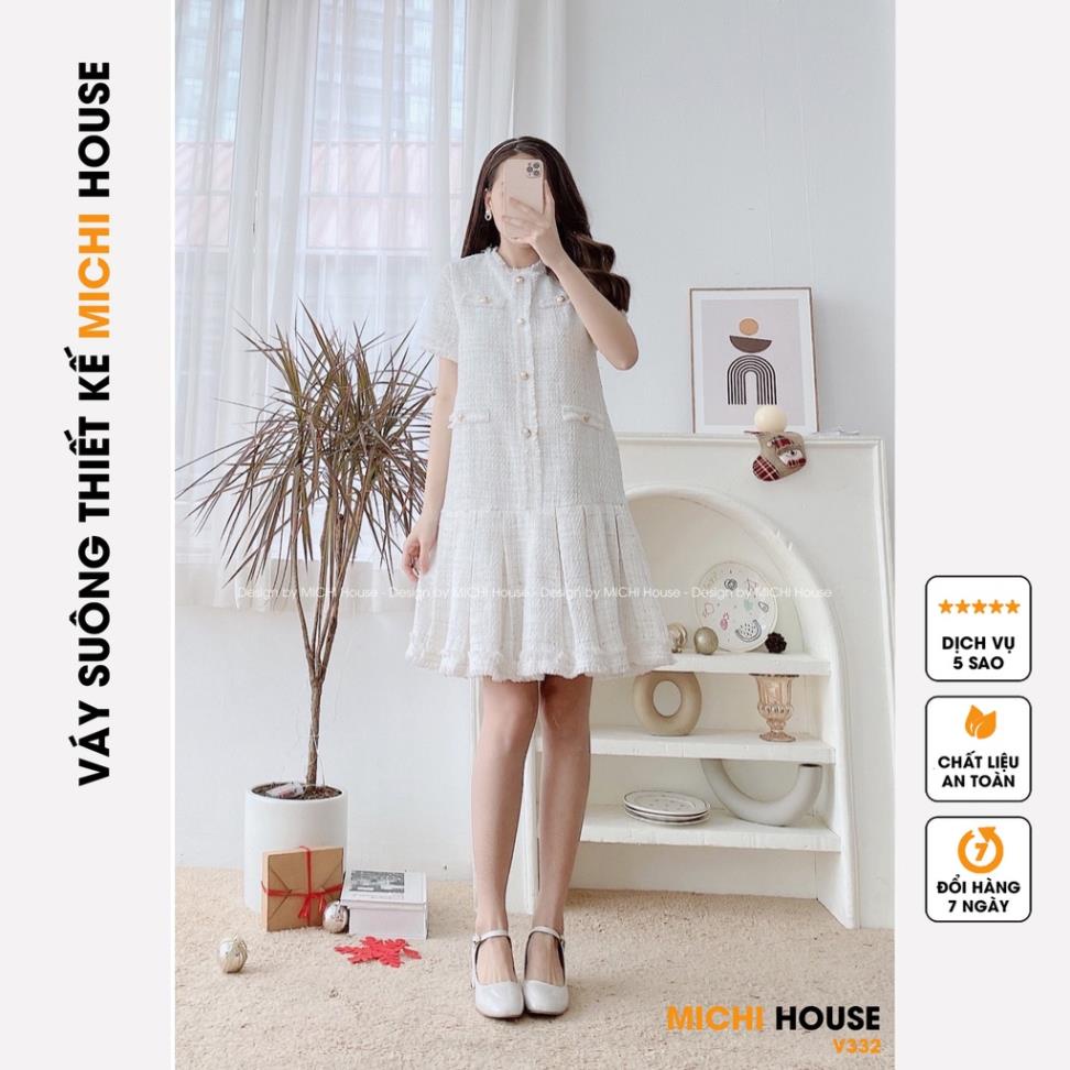 Đầm Dạ Suông Tweed Cao Cấp MICHI House V332 Váy Xuông Đỏ Tôn Da Dáng Đuôi Cá Rộng Xinh KFI