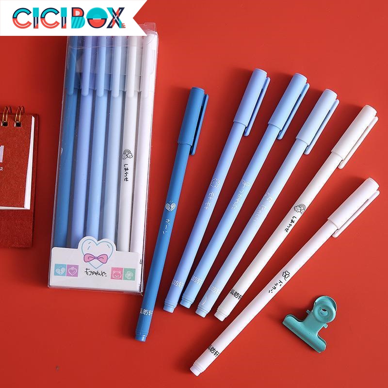 SET 6 bút kim nhiều màu sắc mực đen khô nhanh, bút nước văn phòng chữ đẹp mực đều CICIBOX