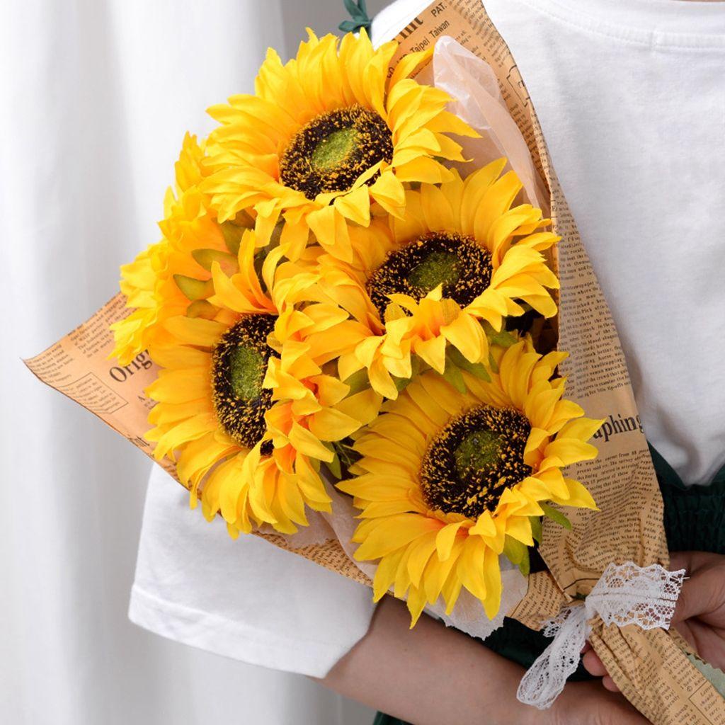 1 Bó Hoa Hướng Dương Nhân Tạo Bằng Lụa Chất Lượng Cao Trang Trí Nội Thất