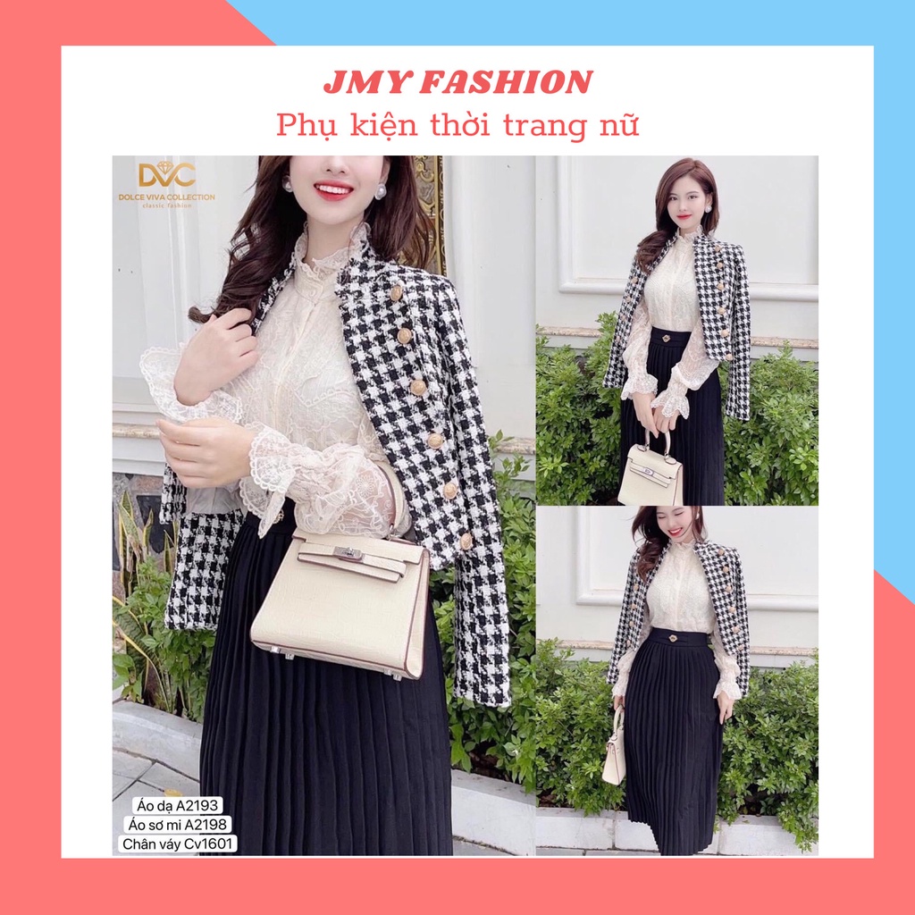 A2193, A2198, Cv1601 Áo dạ đen trắng, Áo sơ mi ren, Chân váy xếp ly đen - Dolce viva colection
