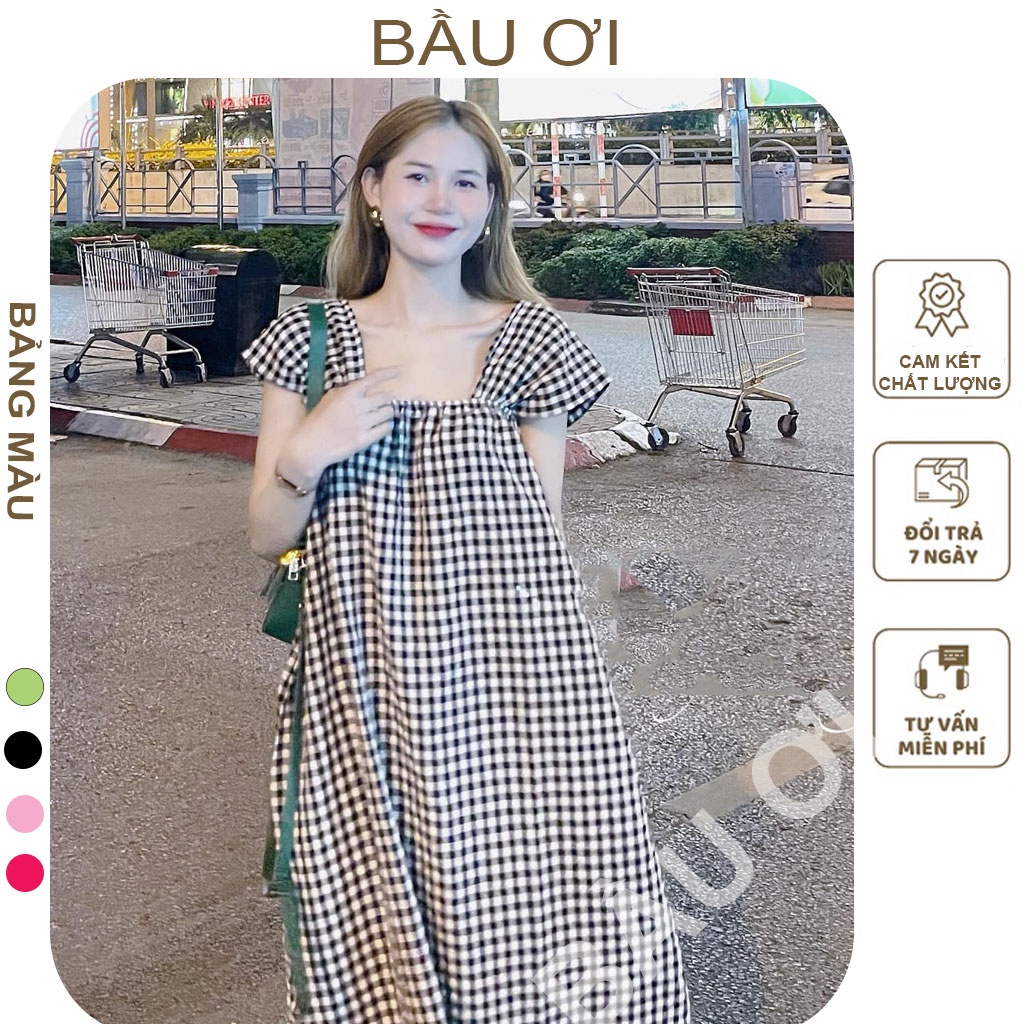 [BAUOII V44] VÁY BẦU CÁNH TIÊN 2 DÂY BẢN TO CHẤT THÔ HÀN XỐP KẺ CARO - ĐẦM BẦU MÙA HÈ THỜI TRANG HÀN QUỐC CHẤT MÁT