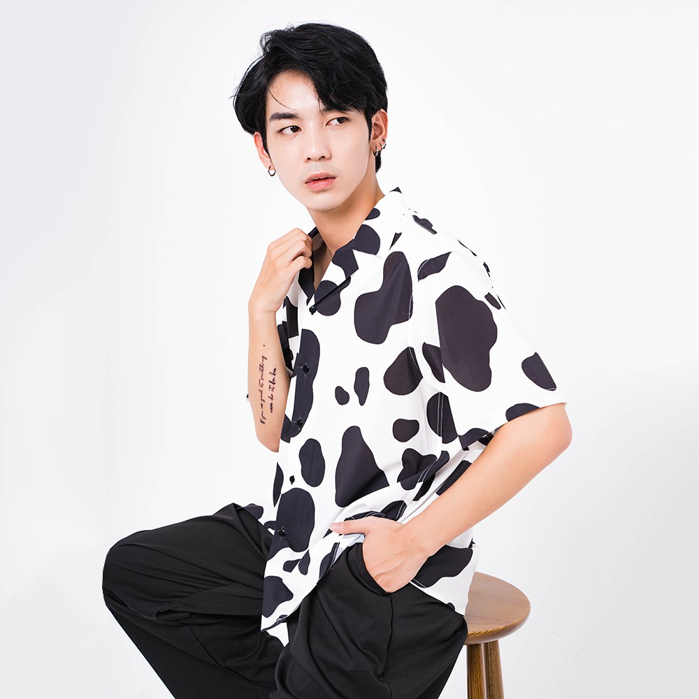 Áo sơ mi nam họa tiết BÒ SỮA, chất liệu vải lanh lụa mềm min, thoáng mát, không nhăn Phom Chuẩn -  ADORIS BS061