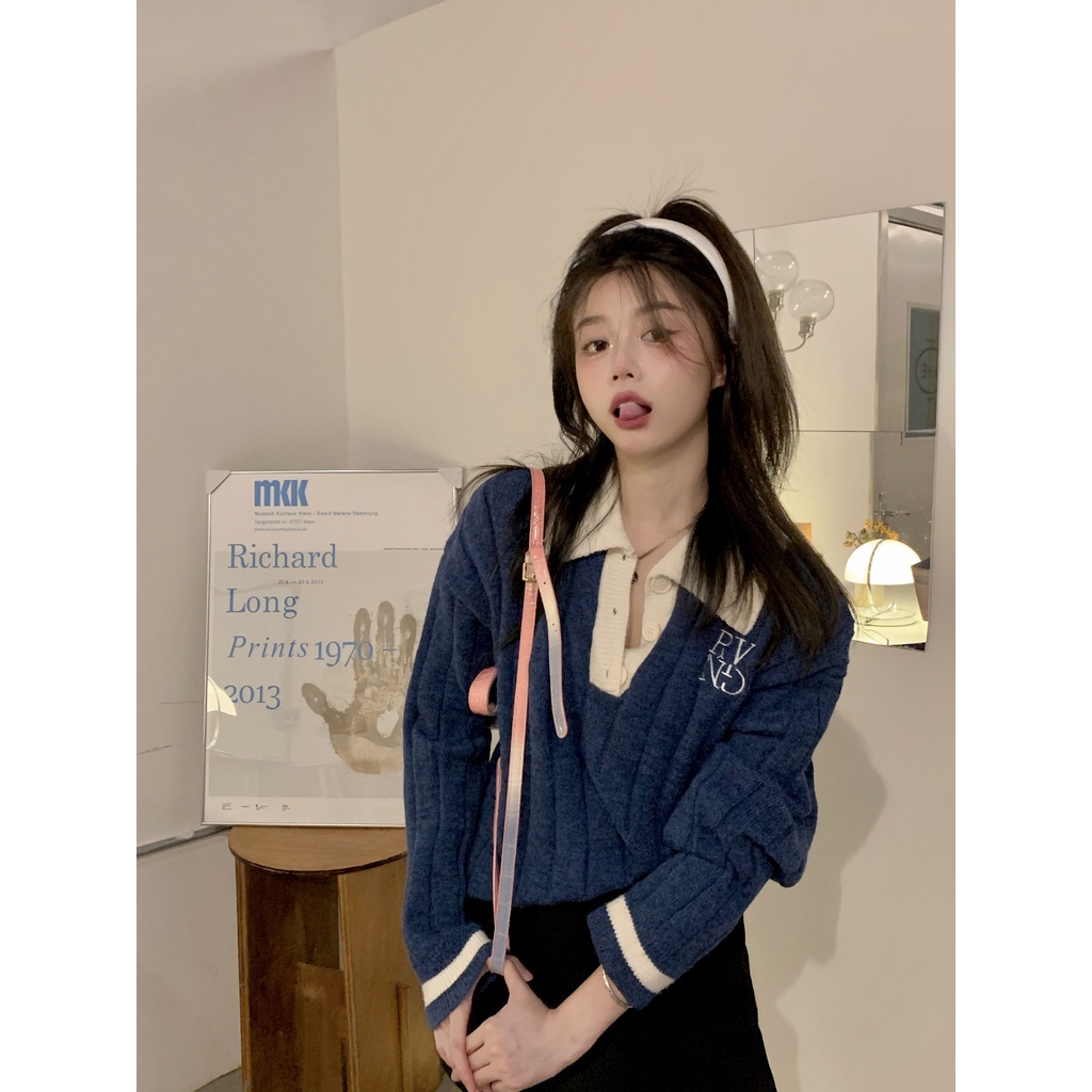 Áo dệt kim tay dài dáng rộng cài nút thời trang phong cách Hàn Quốc cho nữ | BigBuy360 - bigbuy360.vn