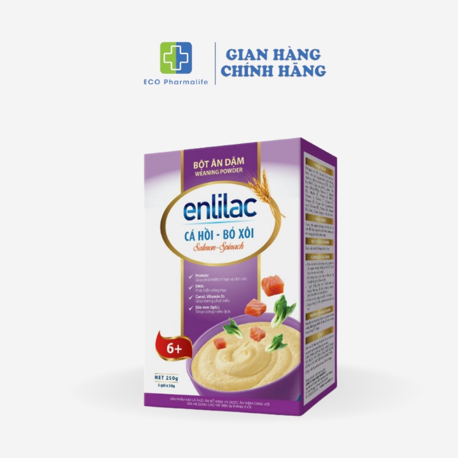 Bột ăn dặm Enlilac Cho Bé Hộp 250gr Bột ăn dặm Gà- Rau củ/ Cá hồi- Bó xôi