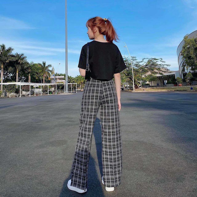 Quần caro ống rộng, cạp cài cúc khoá đủ size S-XL, hàng loại 1.