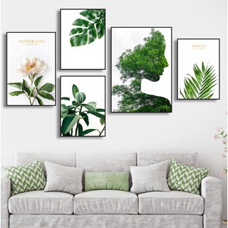 Bộ 5 tranh canvas treo tường lá cây nhiệt đới LIN57