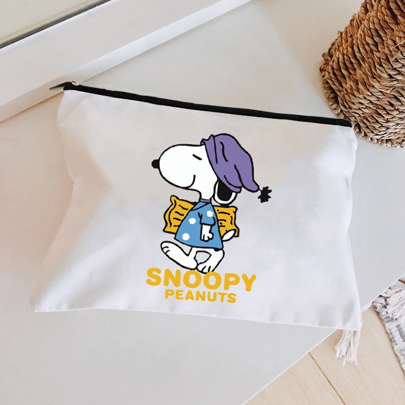 Túi Đựng Bút Bằng Vải canvas In Họa Tiết snoopy Dễ Thương Tiện Dụng Dành Cho Học Sinh