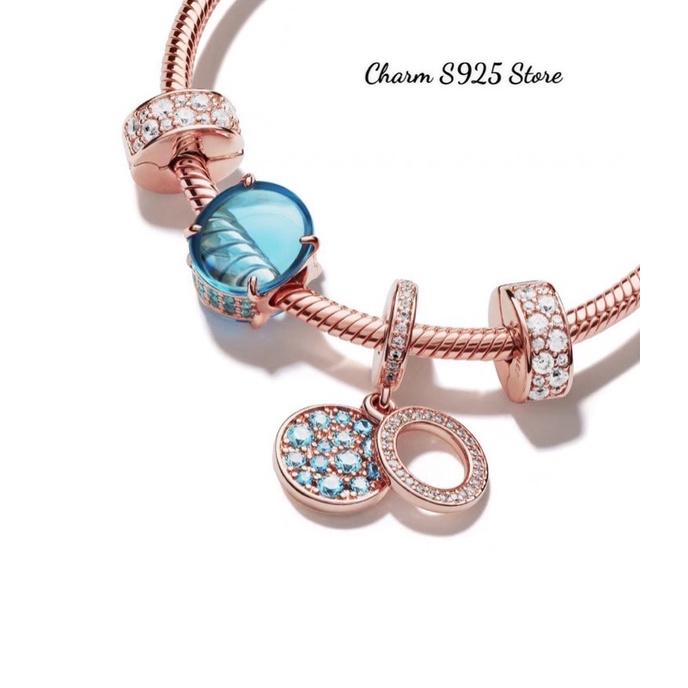 combo bộ vòng tay mix 4 hạt charm đá xanh vàng hồng s925