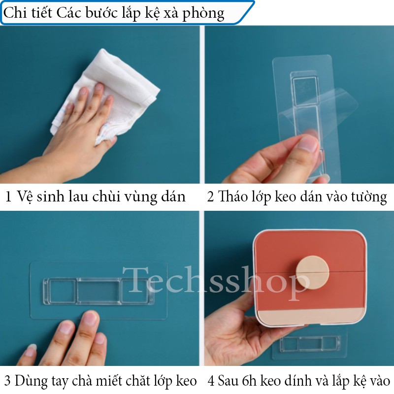 Hộp Đựng Xà Phòng 2 Tầng Có Ngăn Chứa Nước Dán Tường Kèm Theo 3 Móc Treo - Kệ Nhà Tắm Đế Đồ 2 Ngăn