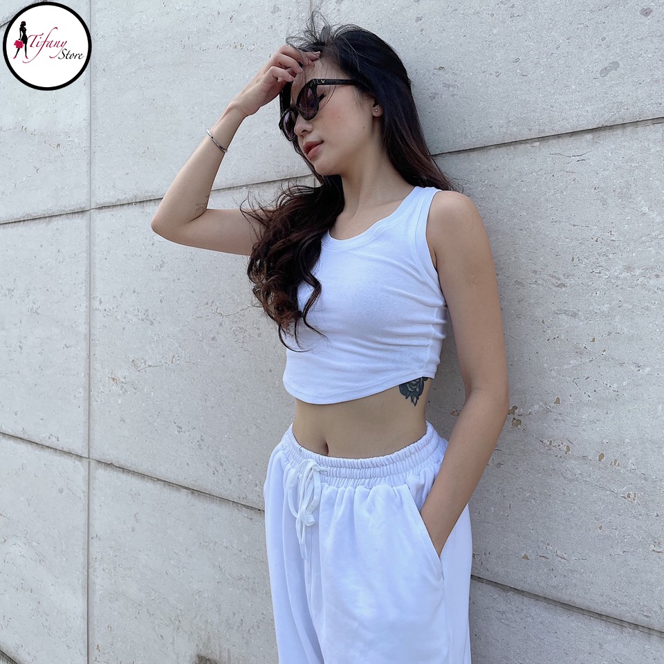 Áo Ba Lỗ Vạt Bầu Dáng Croptop Phối Quần Jogger Bo Chun Dây Rút "VẠT BẦU PHỐI QUẦN BO"