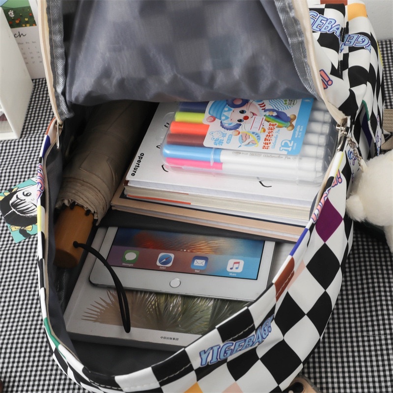 Balo kẻ caro unisex cho nam nữ ulzzang phong cách Hàn Quốc  kiểu dáng mới Fumiao