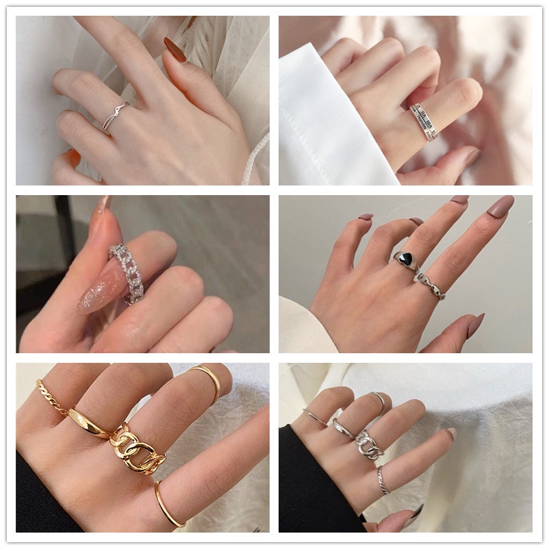 Set 50 Nhẫn Đeo Tay Kim Loại Phong Cách Hàn Quốc Cho Nữ