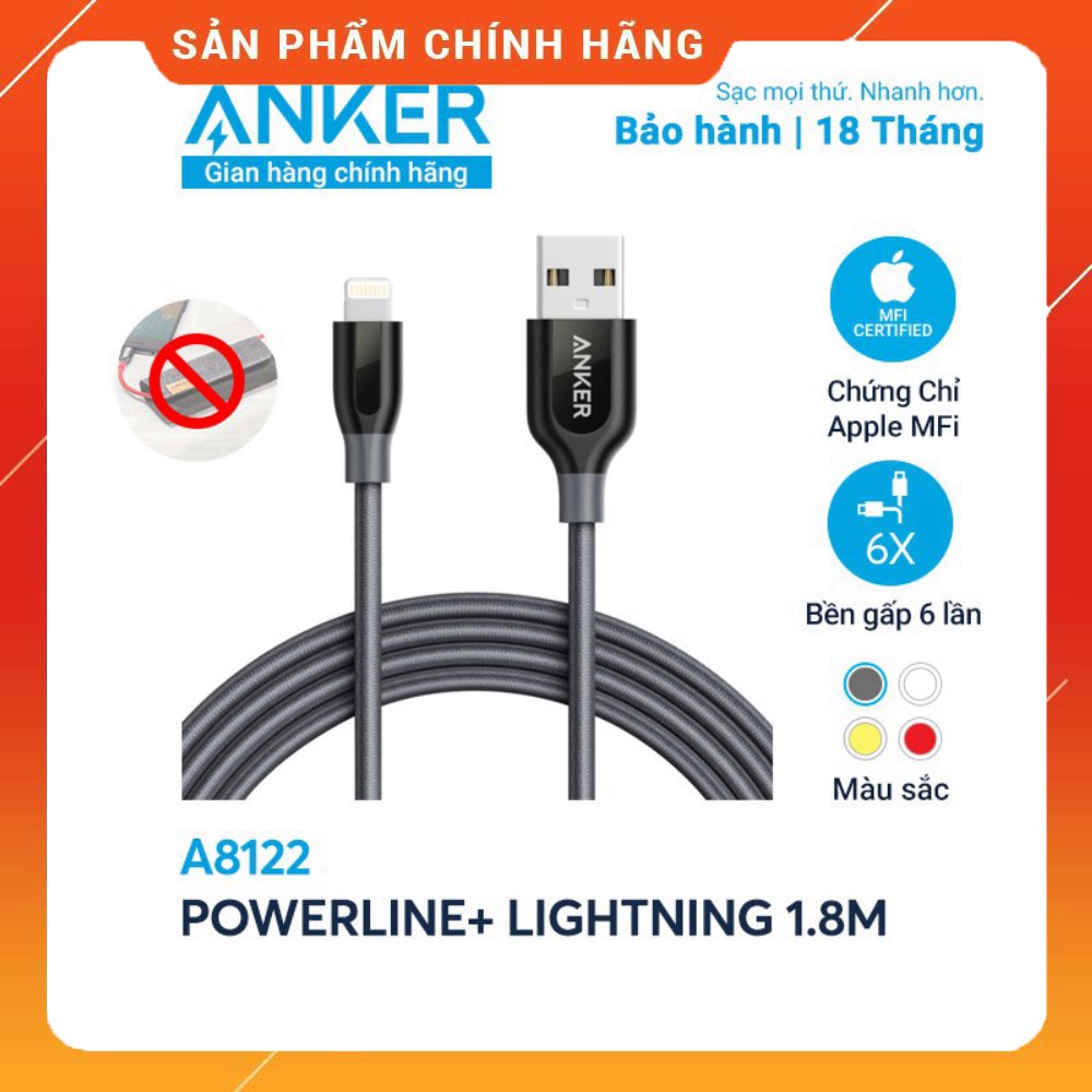 [Không bao da] Cáp sạc ANKER PowerLine+ Lightning dài 1.8m cho iPhone iPad - A8122H