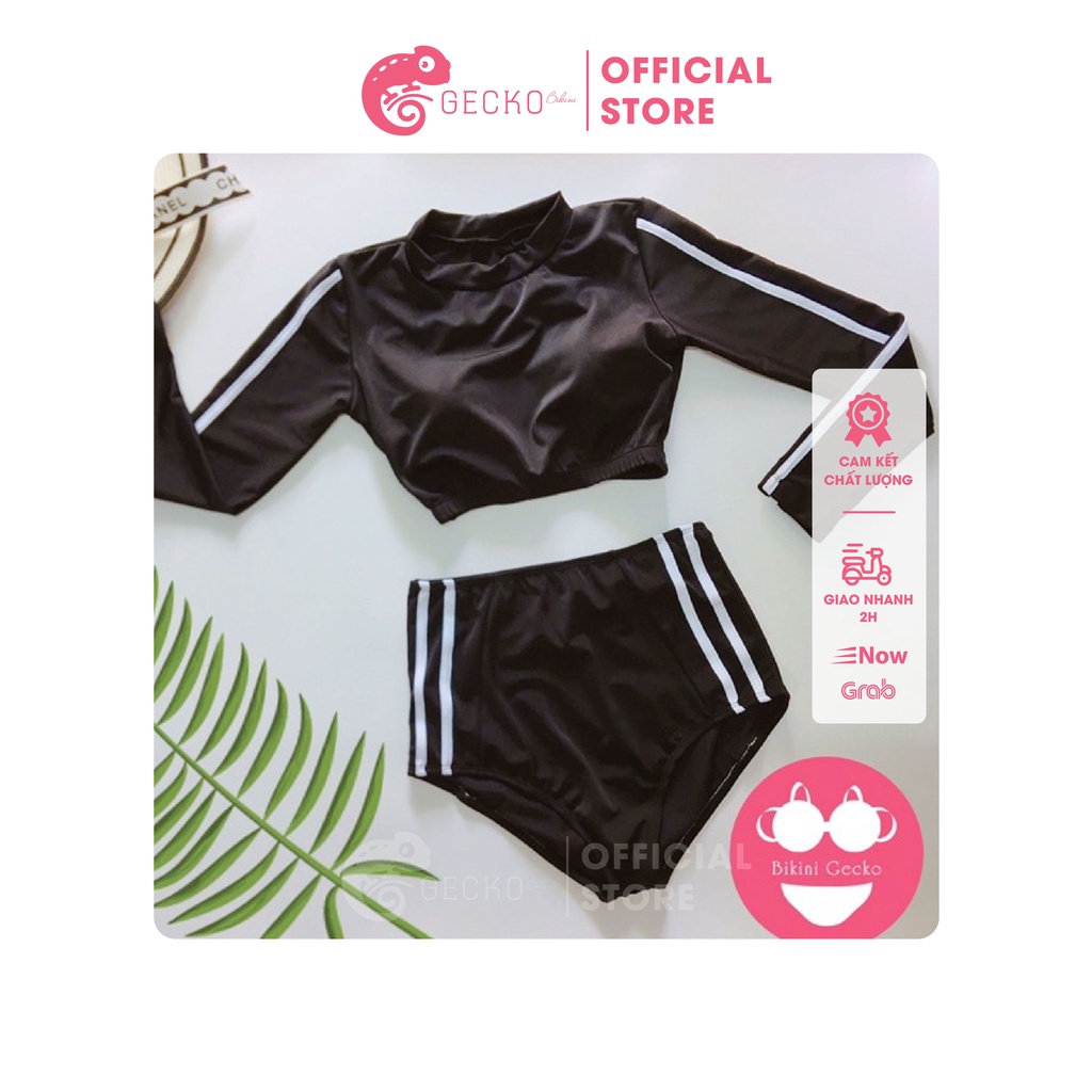 Bikini Đồ Bơi 2 Mảnh Tay Dài Viền Trắng Kín Đáo GK0265 (Ảnh Thật)