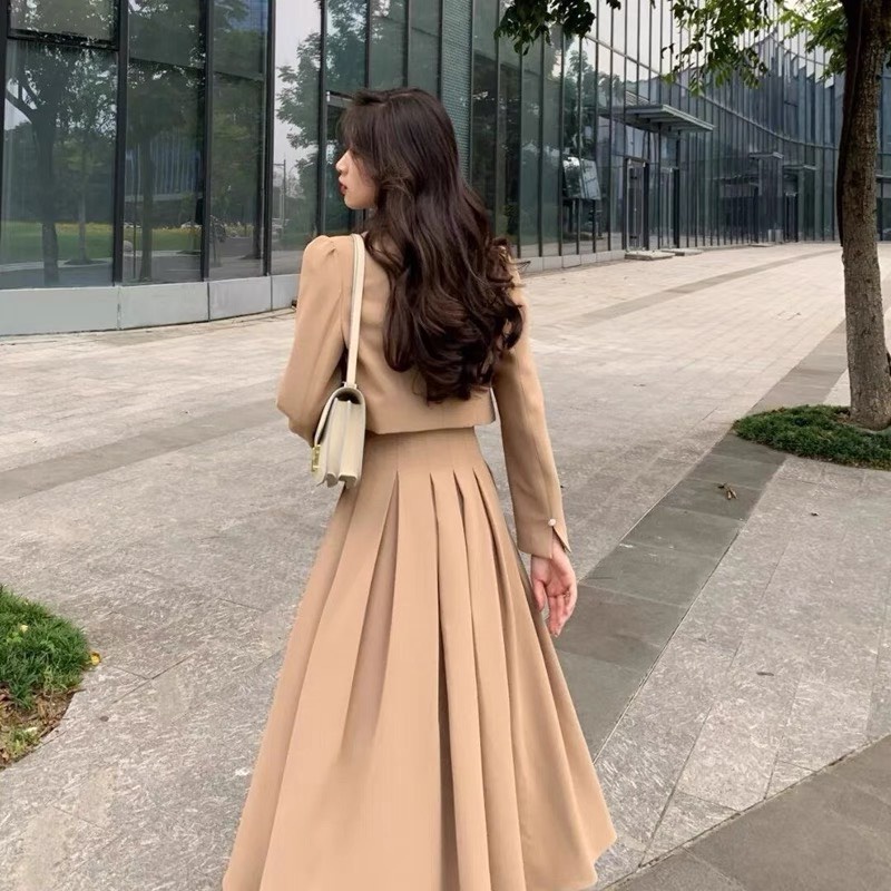 Váy Nữ, Đầm Dự Tiệc Nguyên Set Gồm Váy và Áo Vest Nữ