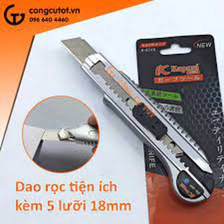 Dao Rọc Giấy Vỏ Nhôm Trắng KAPUSI K-8748. TÍCH HỢP 5 LƯỠI. HÀNG CAO CẤP