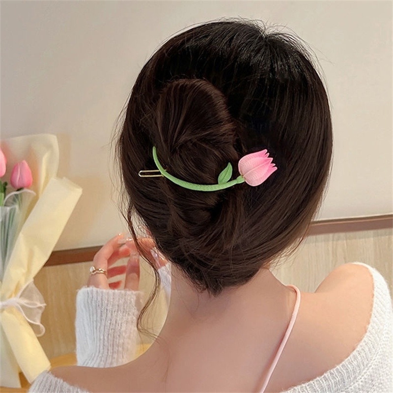 Kẹp Tóc Hình Hoa Tulip / Ếch / Hoa Tulip Màu Hồng Dễ Thương Ngọt Ngào