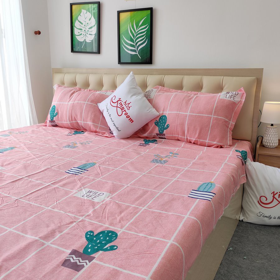 Bộ Chăn ga gối Cotton C823 Kingroom đủ kích thước trải nệm 1m4, 1m6, 1m8, 2m chuyên bộ ga gối cực đẹp