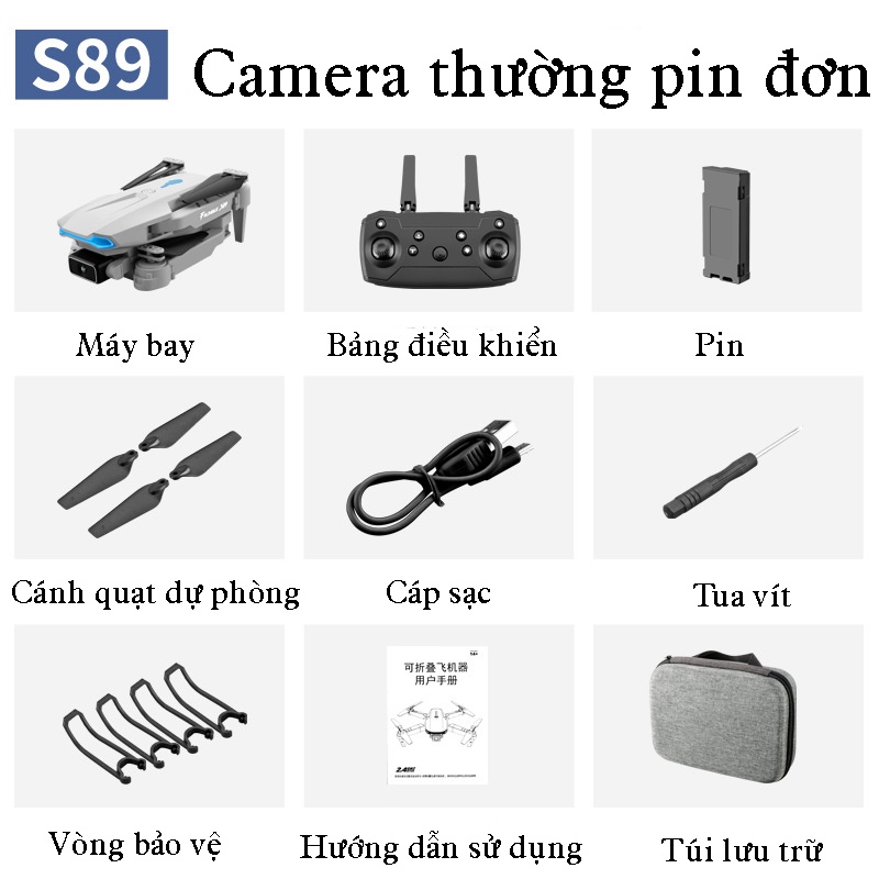 Flycam mini 4k máy bay điều khiển từ xa S89 camera kép 4k quay phim chụp ảnh kết nốt điện thoại