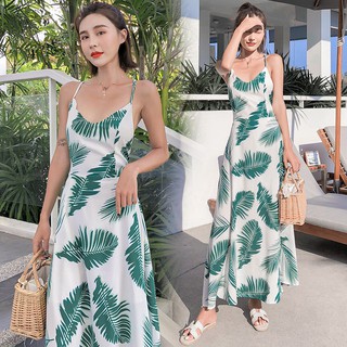 Đầm maxi vải voan thiết kế hở lưng in họa tiết phong cách Bohemian